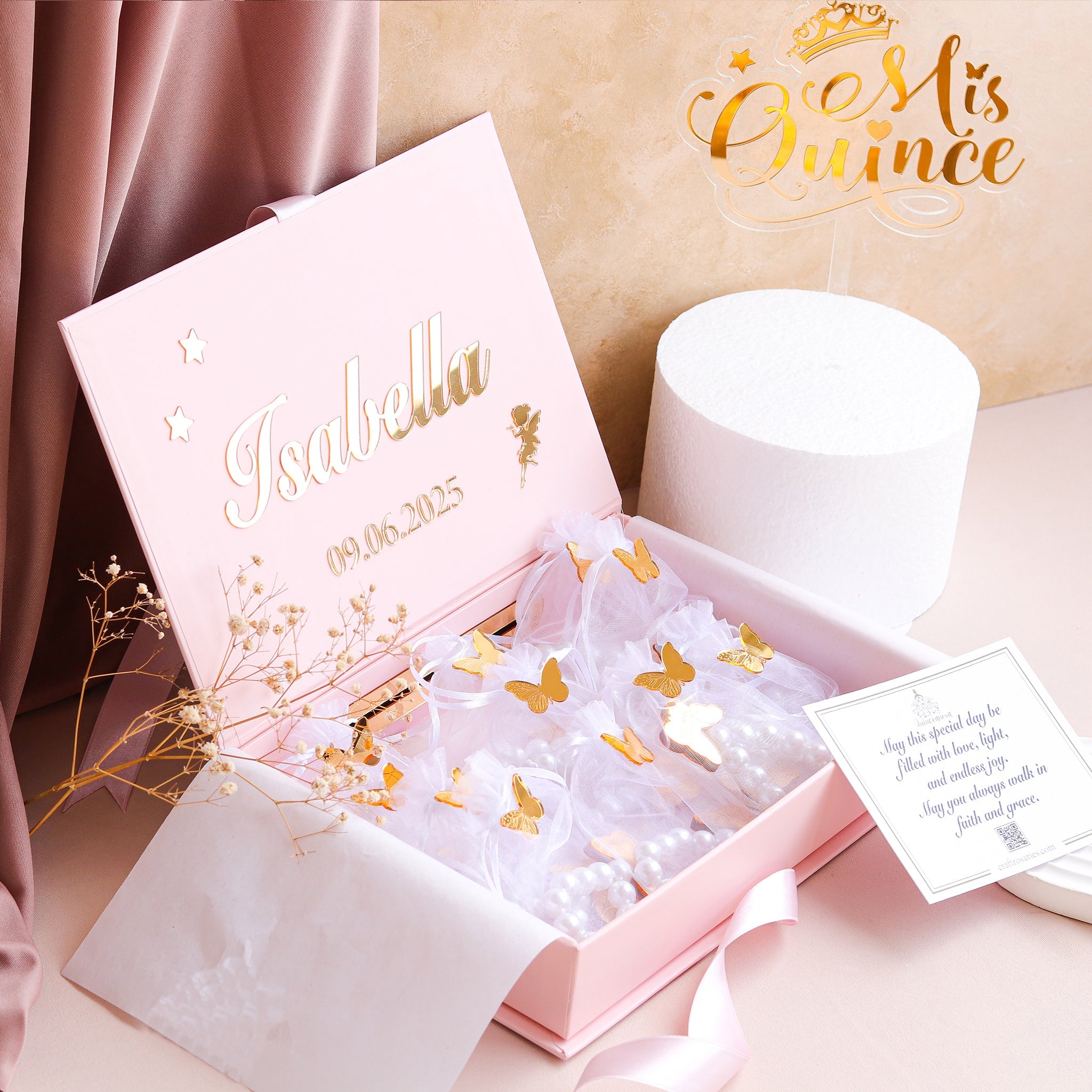 Large Personalized Quinceañera Rosary Box Gift Set | Mis Quince - Craft Rosaries