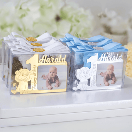 1st birthday favors with personalized photo magnet 