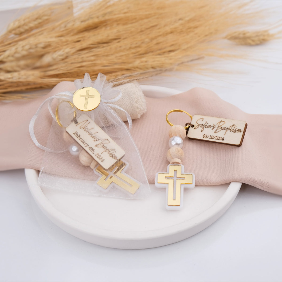 Personalized Baptism Cross Keychain Favors