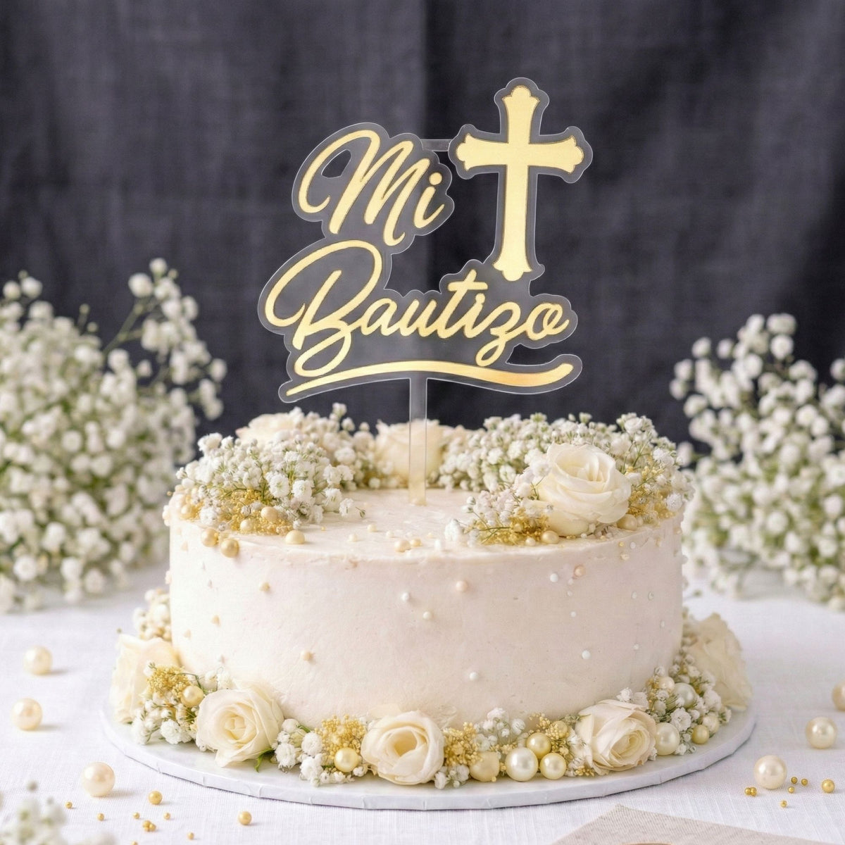 Adornos para Tartas Católicas al por Mayor | Acrílico Dorado | 6 Diseños | EN y ES