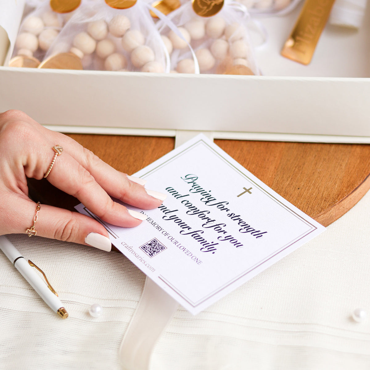 Large Personalized Funeral Memory Box with Mini Rosaries