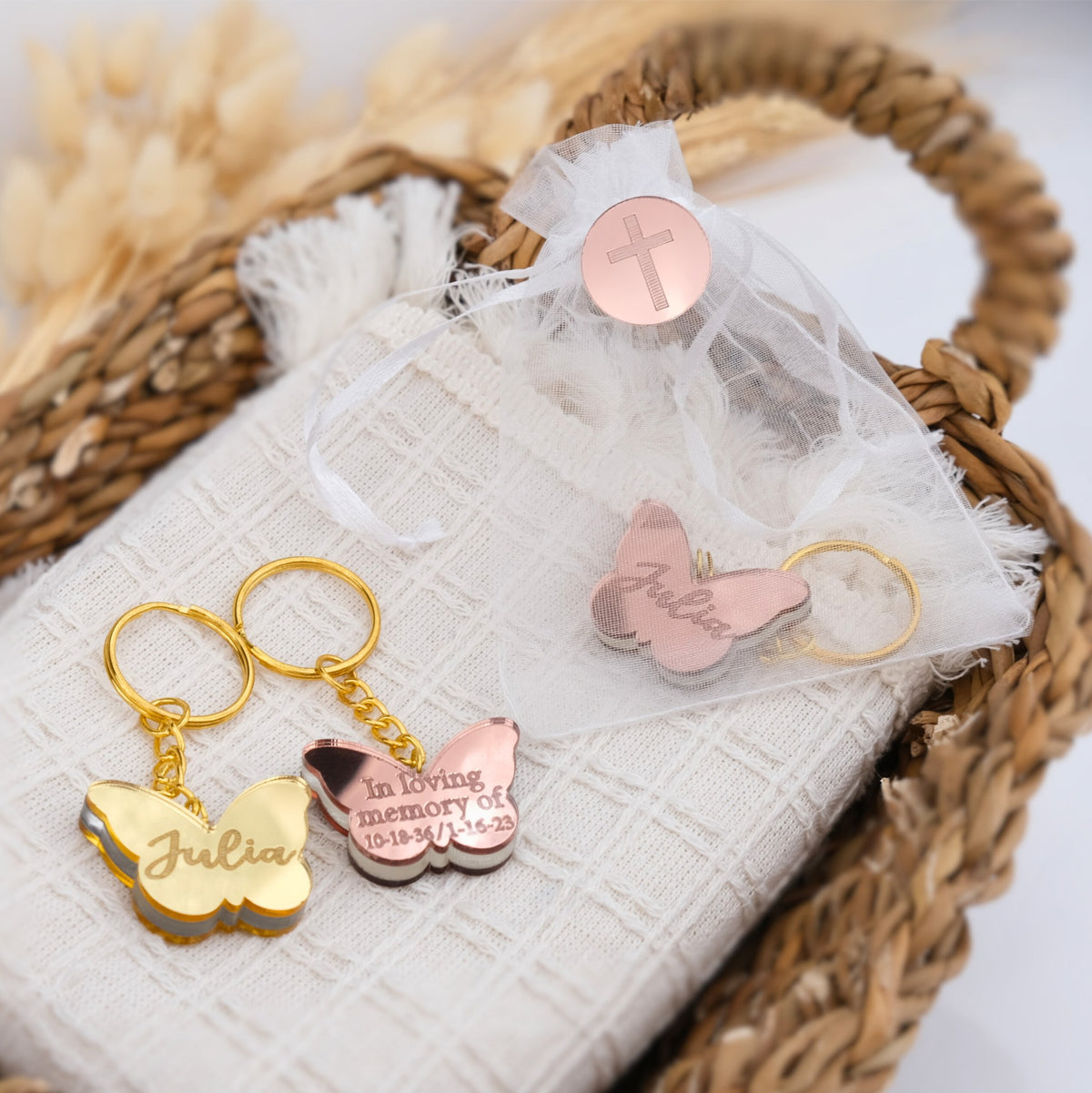 Personalized Baptism Keychains with Acrylic Butterfly