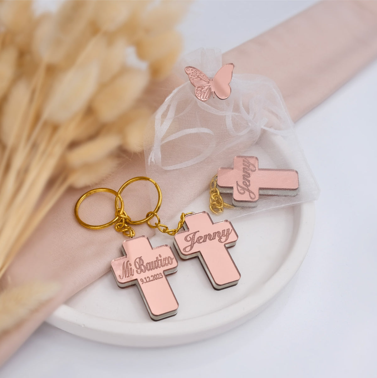 Personalized Baptism Cross Keychain Favors