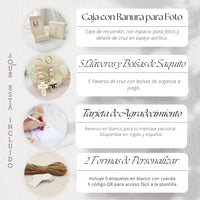 Product packaging with cross design and text on a white background