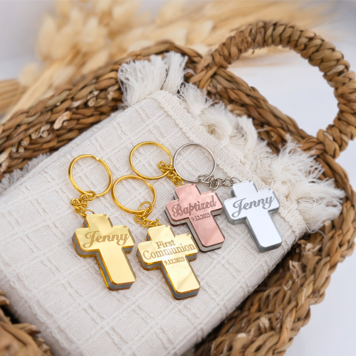 Personalized Baptism Cross Keychain Favors