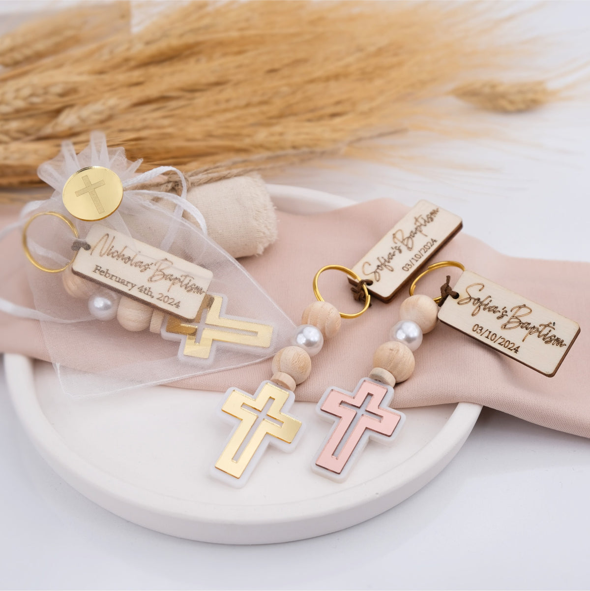 Personalized Baptism Cross Keychain Favors