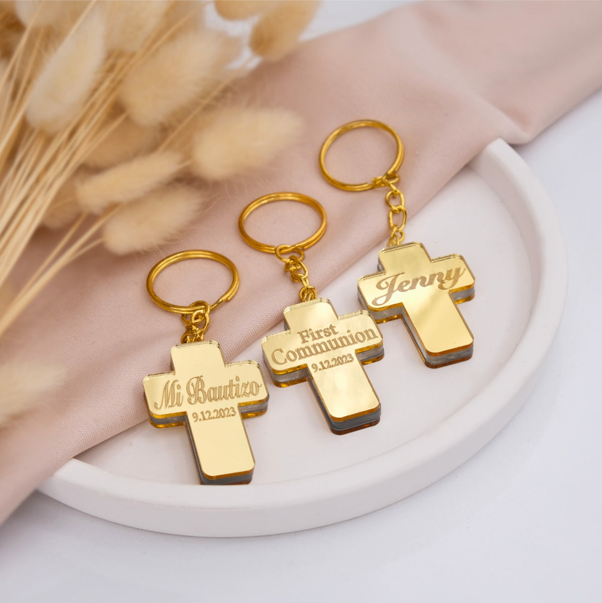 Personalized Baptism Cross Keychain Favors