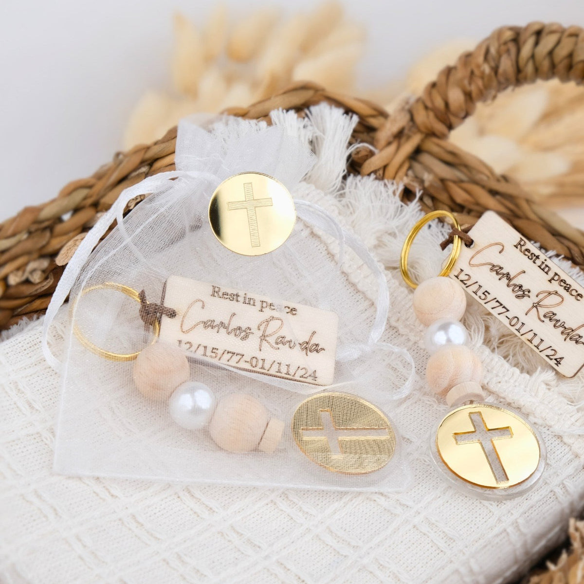 Personalized Funeral Cross Keychains for Guests