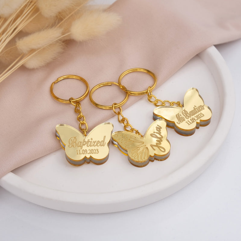 Personalized Baptism Keychains with Acrylic Butterfly