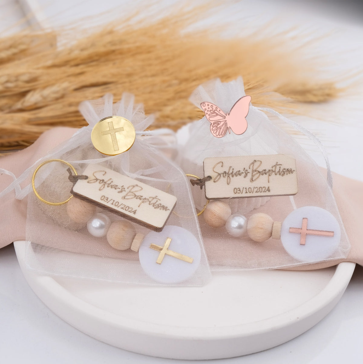 Personalized Cross Keychain Favors for Baptism Events