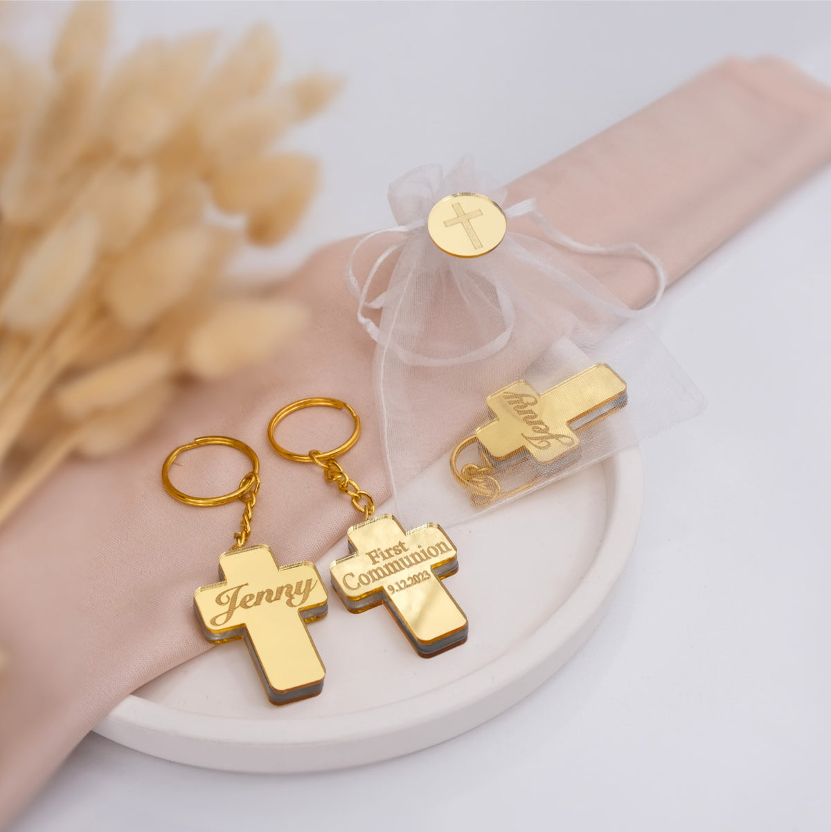 Personalized Baptism Cross Keychain Favors