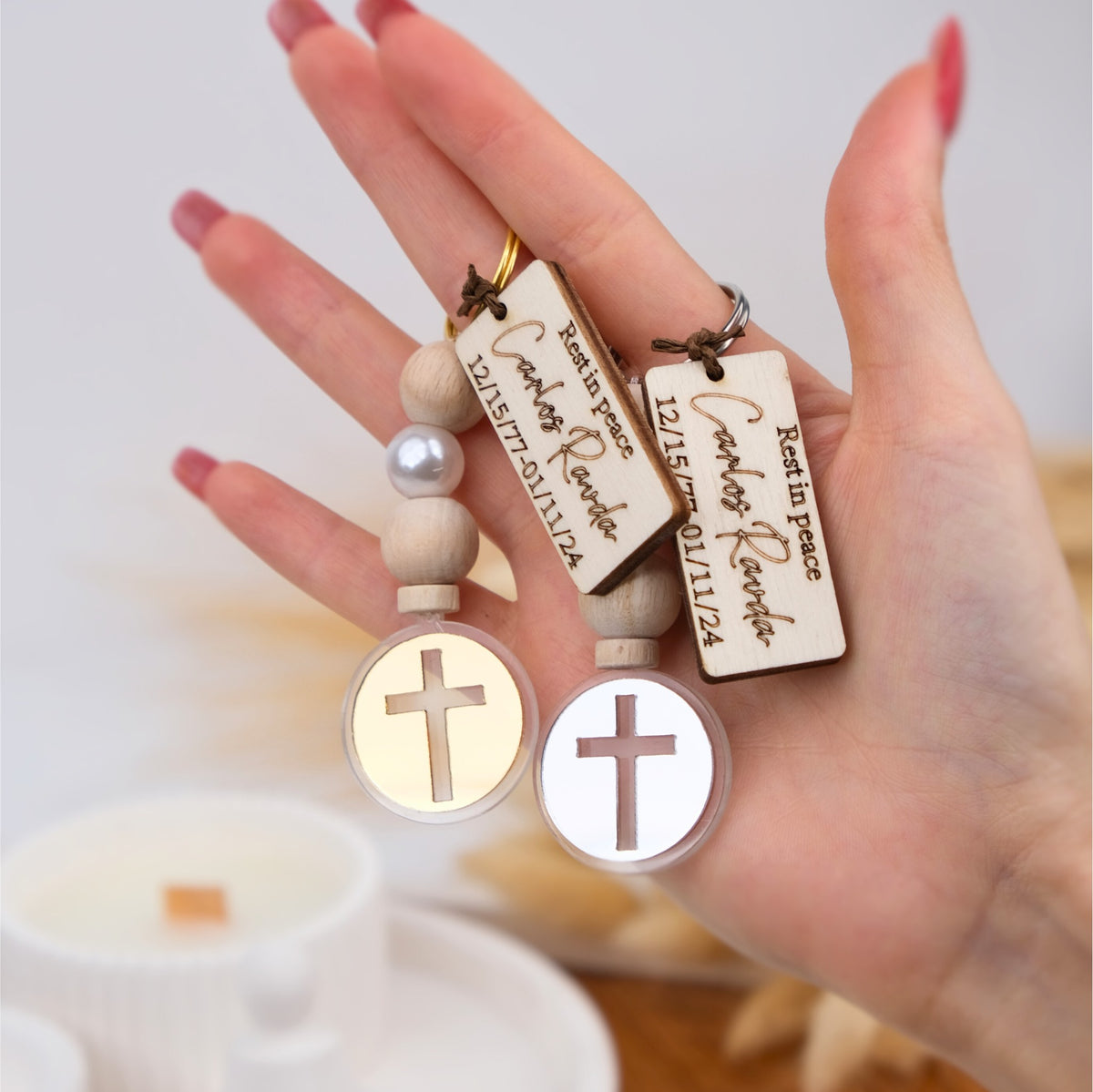 Personalized Funeral Cross Keychains for Guests