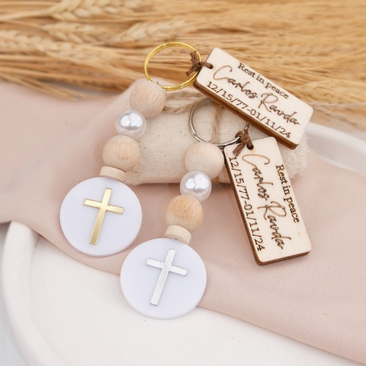 Custom Memorial Cross Keychains – Unique Funeral Favors