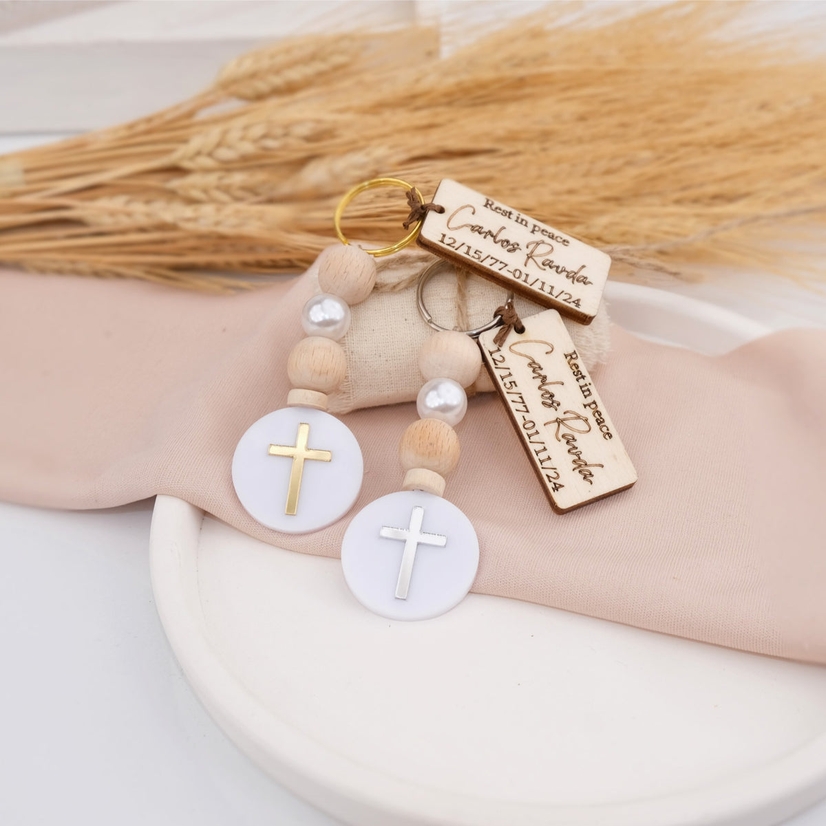 Custom Memorial Cross Keychains – Unique Funeral Favors