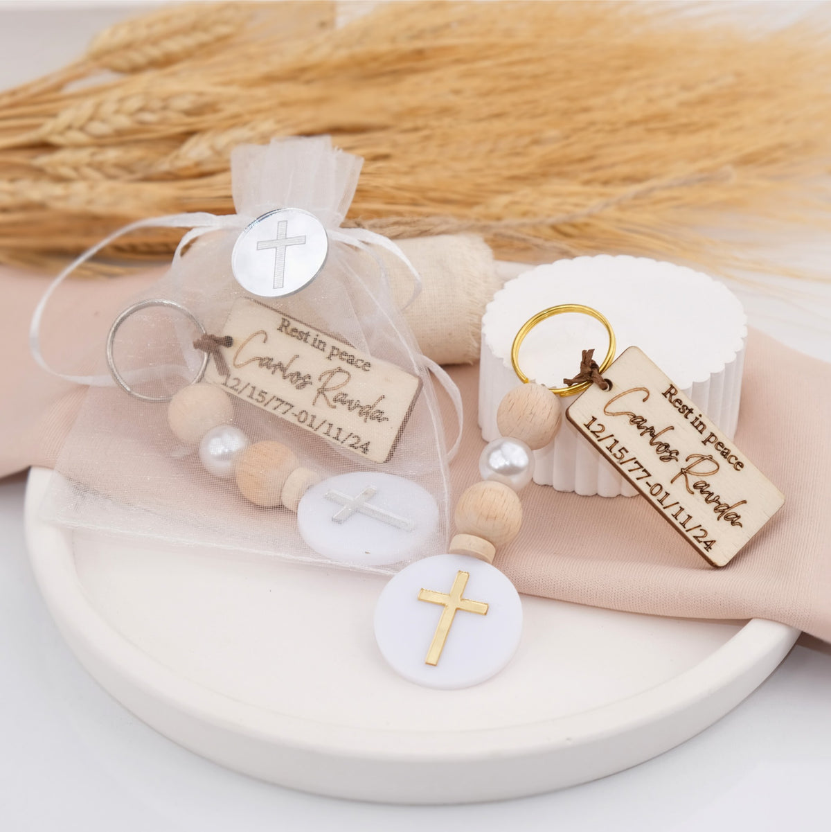 Custom Memorial Cross Keychains – Unique Funeral Favors