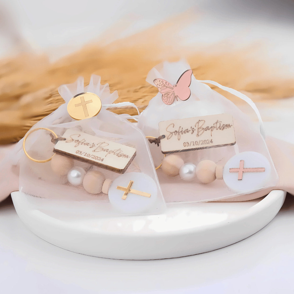 custom baptism favors for guest cross keychains with sachet
