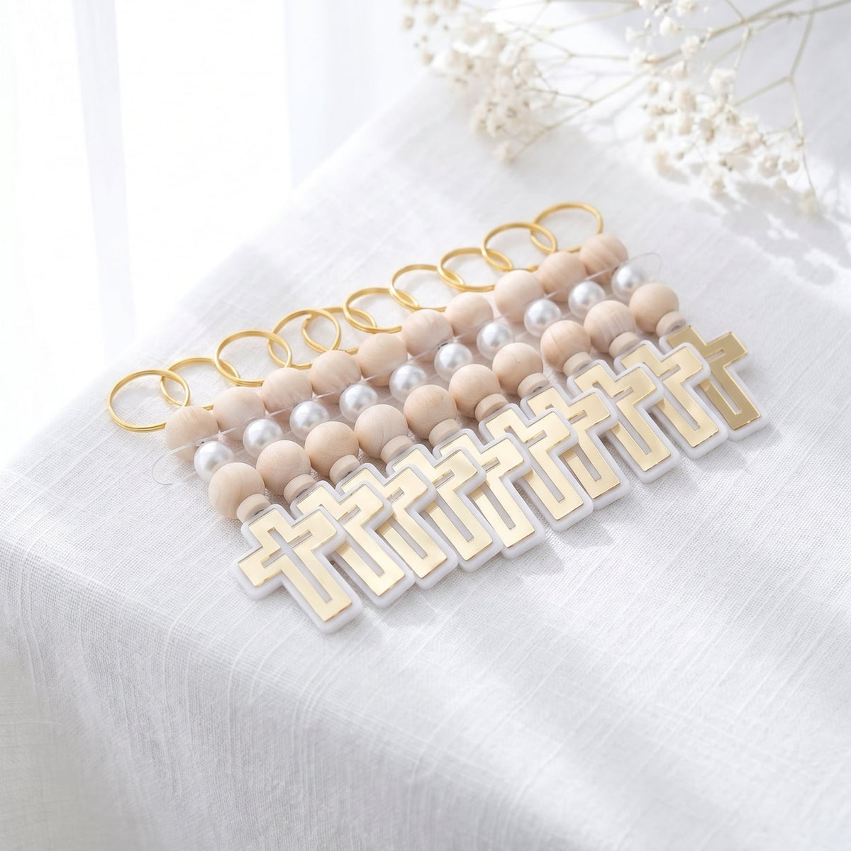 bulk cross keychain favors for baptism and first communion guest