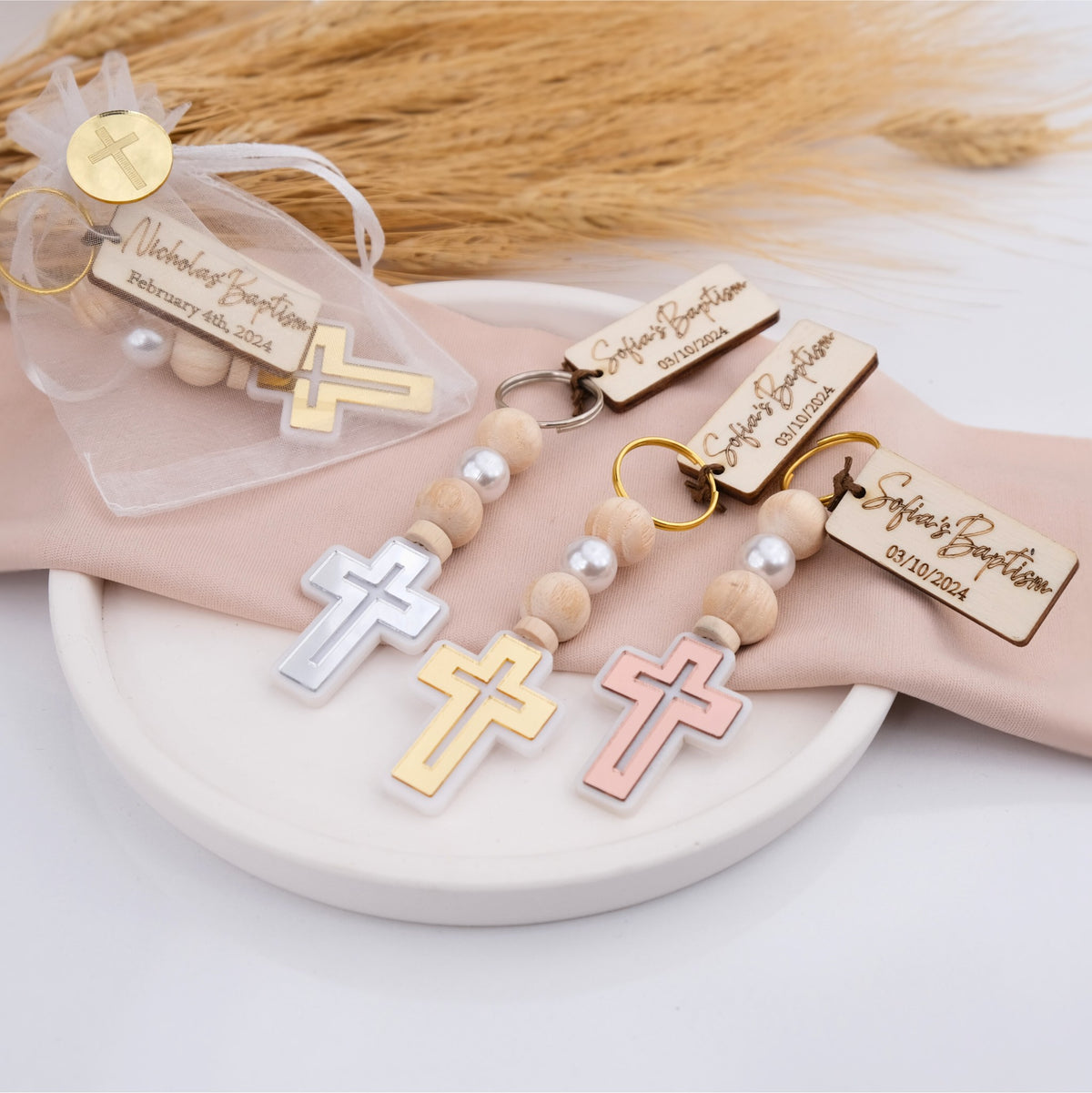 Personalized Baptism Cross Keychain Favors