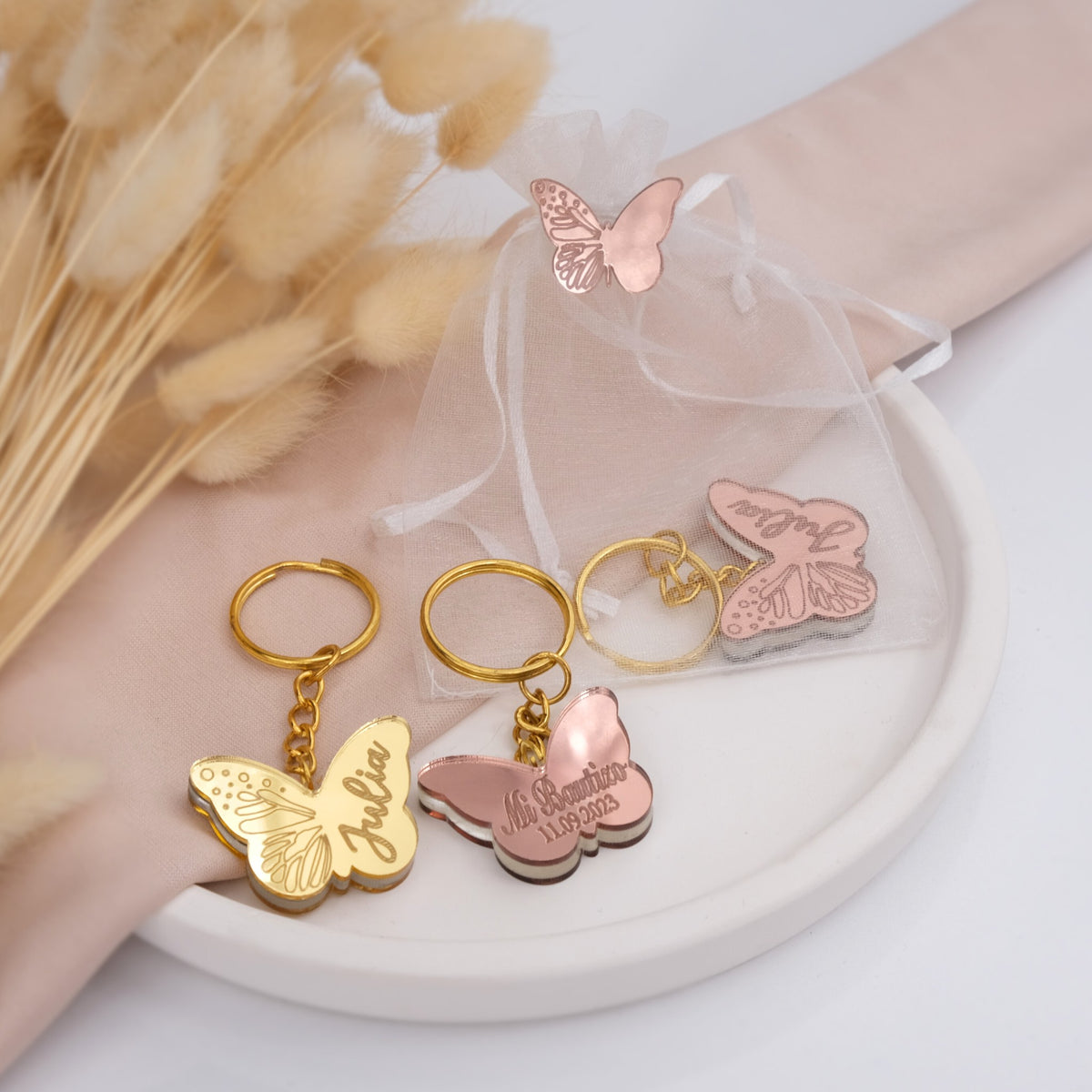 Personalized Baptism Keychains with Acrylic Butterfly