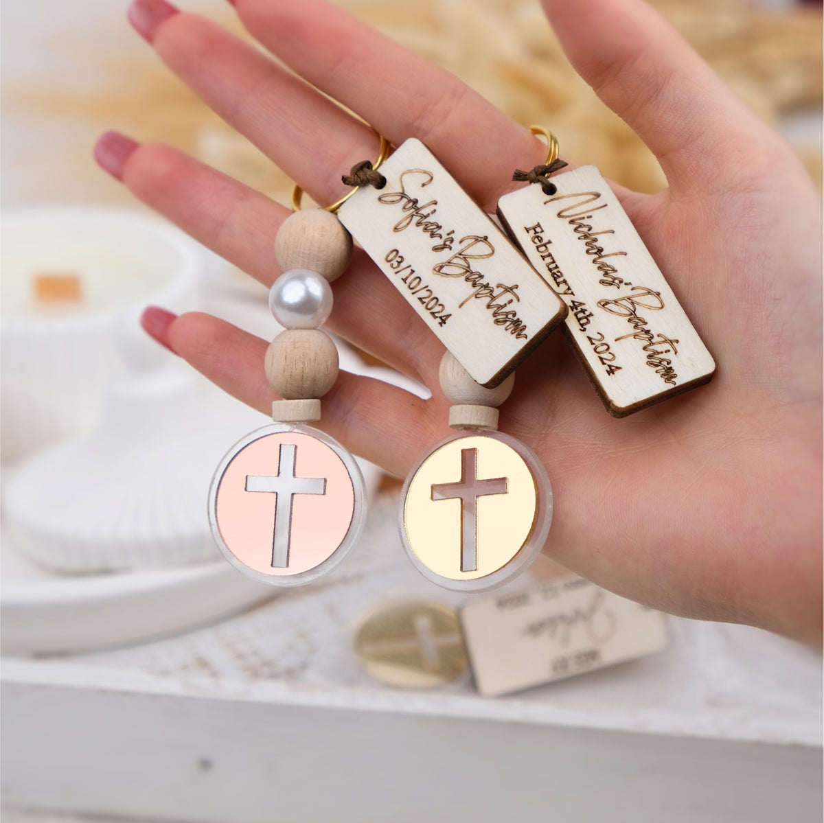 Custom Baptism Keychains – Personalized Favors