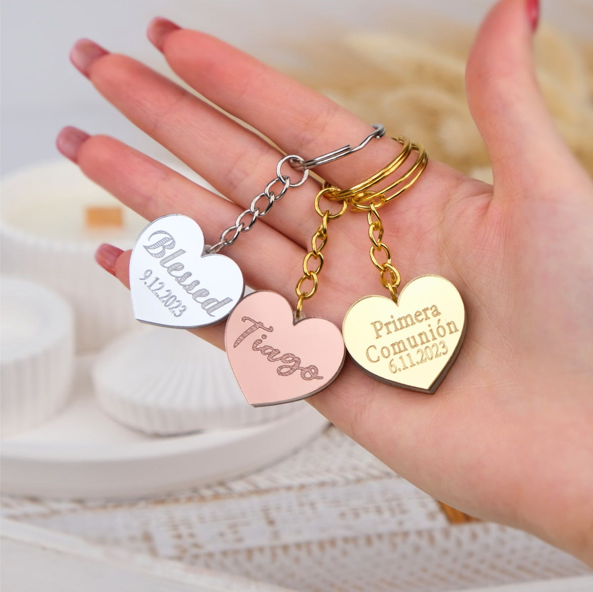 Personalized Baptism Heart Keychain Favors