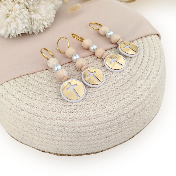 Baptism cross keychain favors