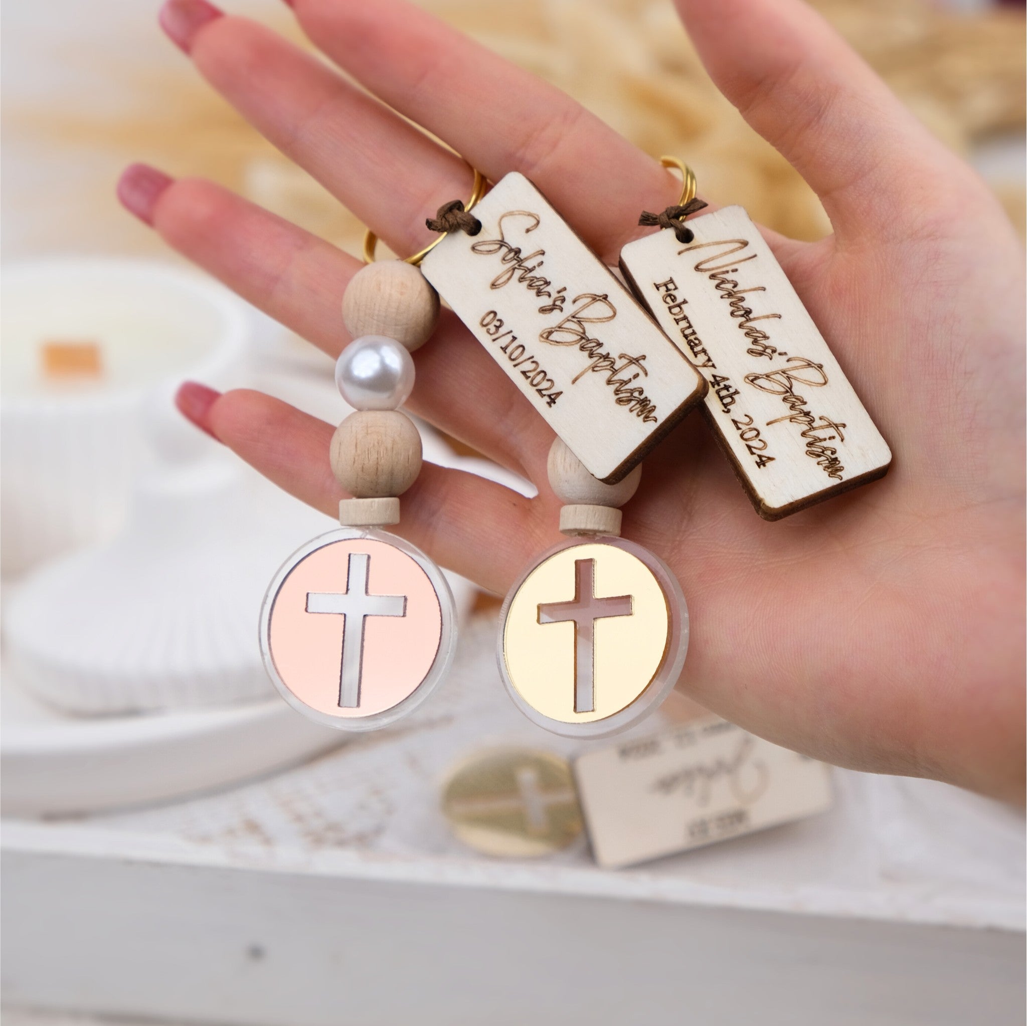 Custom Baptism Keychains – Personalized Favors for Guests – Craft