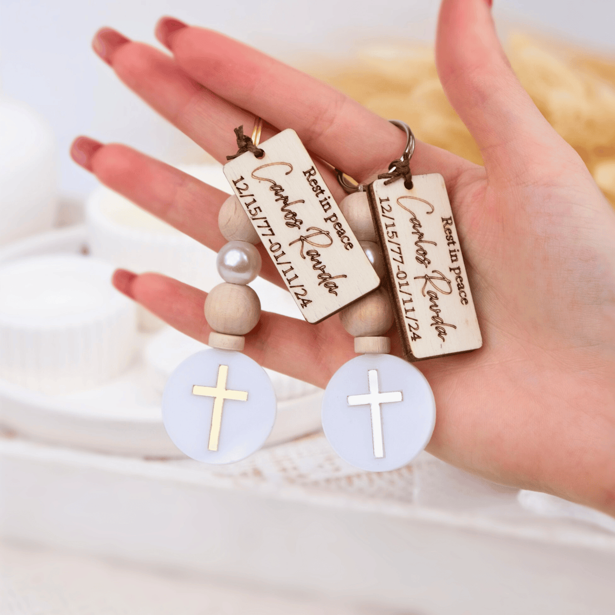 Custom Memorial Cross Keychains – Unique Funeral Favors - CRAFT ROSARIES