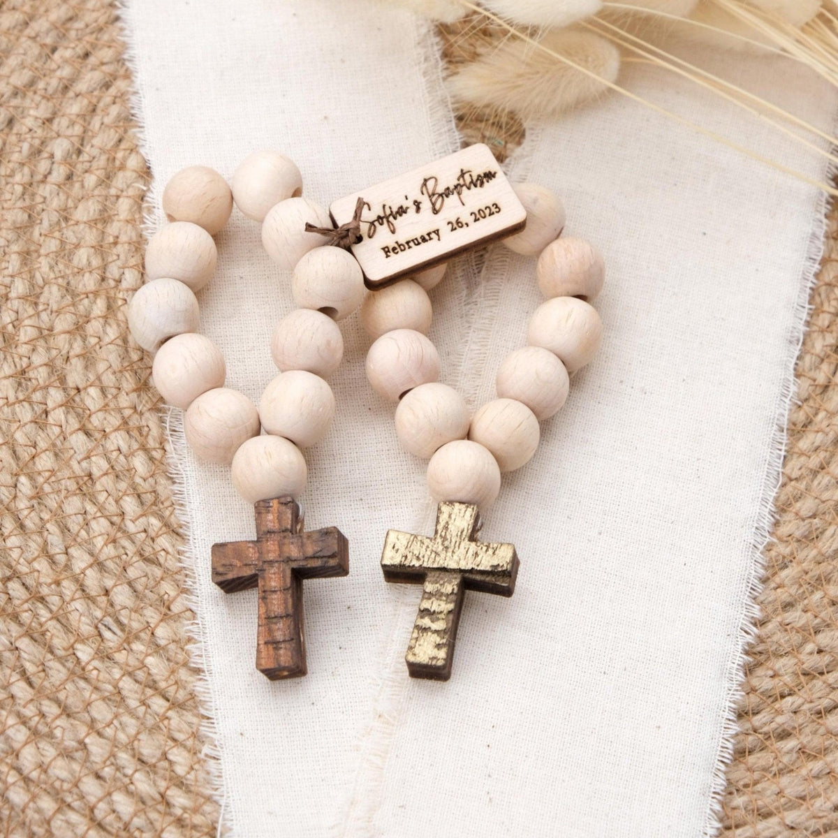 Elegant Baptism Favors Mini Wooden Rosaries - CRAFT ROSARIES