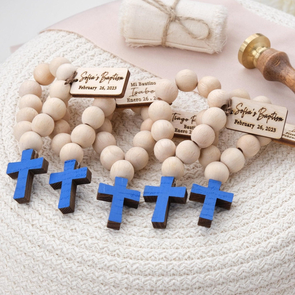 Elegant Baptism Favors Mini Wooden Rosaries - CRAFT ROSARIES