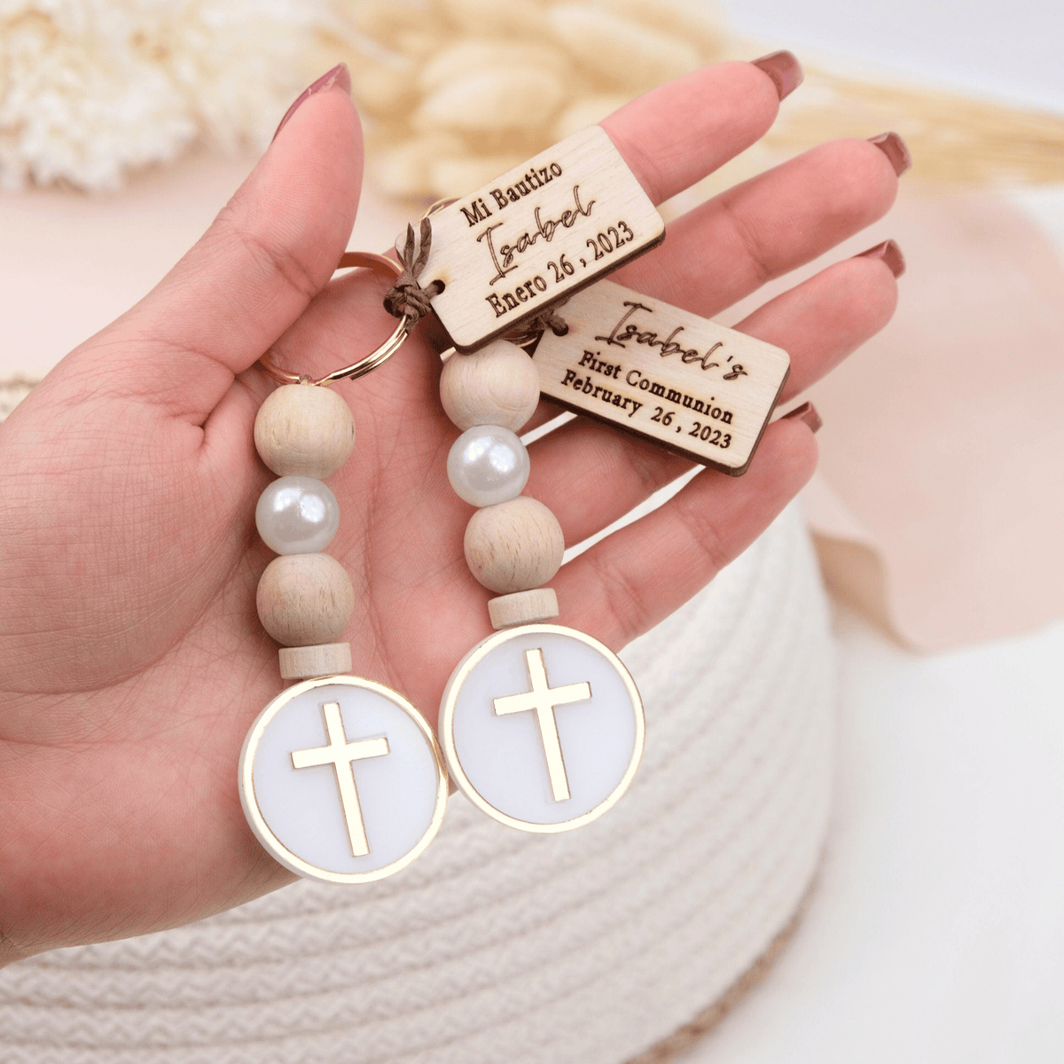 Elegant Cross Keychain Baptism Guest Favors - CRAFT ROSARIES