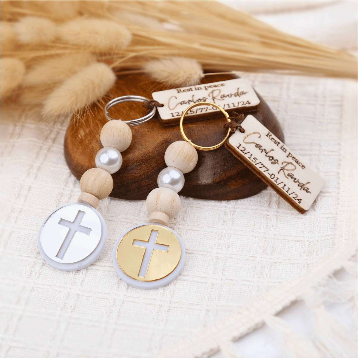 Elegant Memorial Cross Keychain Favors for Guests - CRAFT ROSARIES