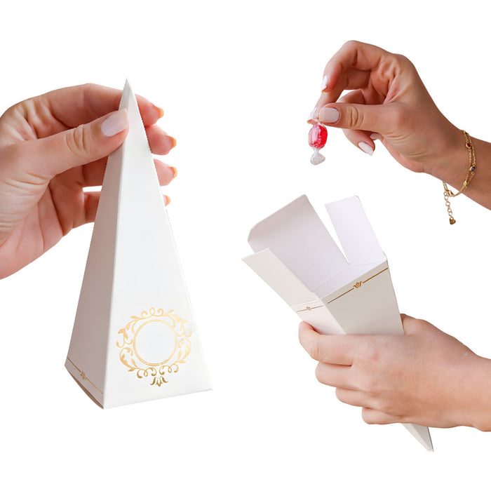 Wholesale Cone Candy Favor Boxes | Gold Foil | 3 Colors | Pack of 10