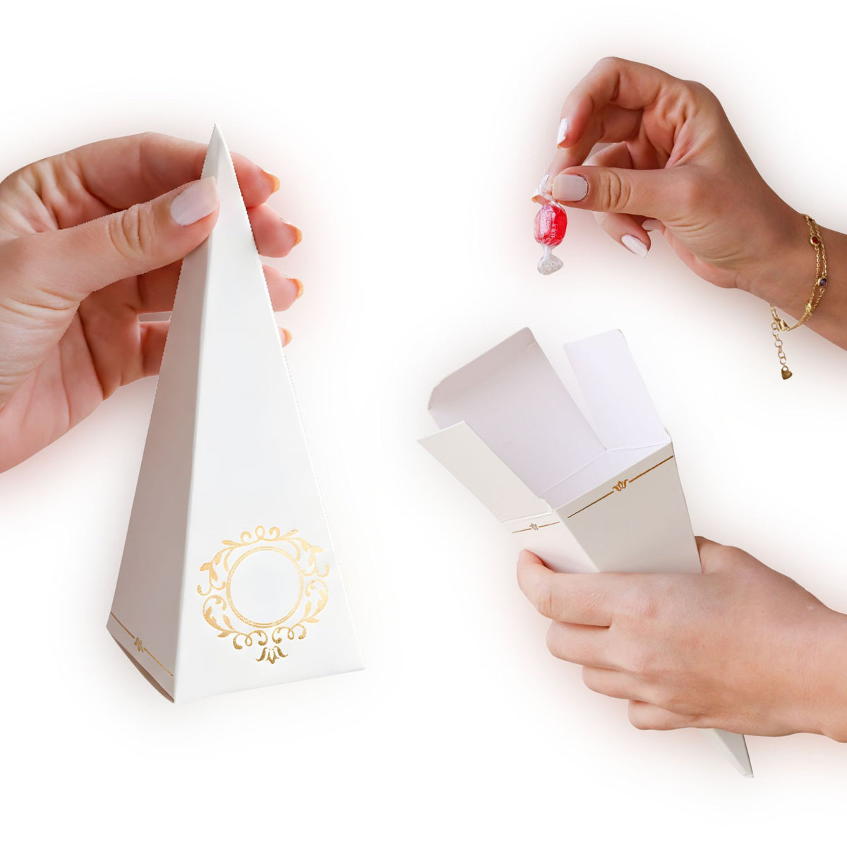 Wholesale Cone Candy Favor Boxes | Gold Foil | 3 Colors | Pack of 10