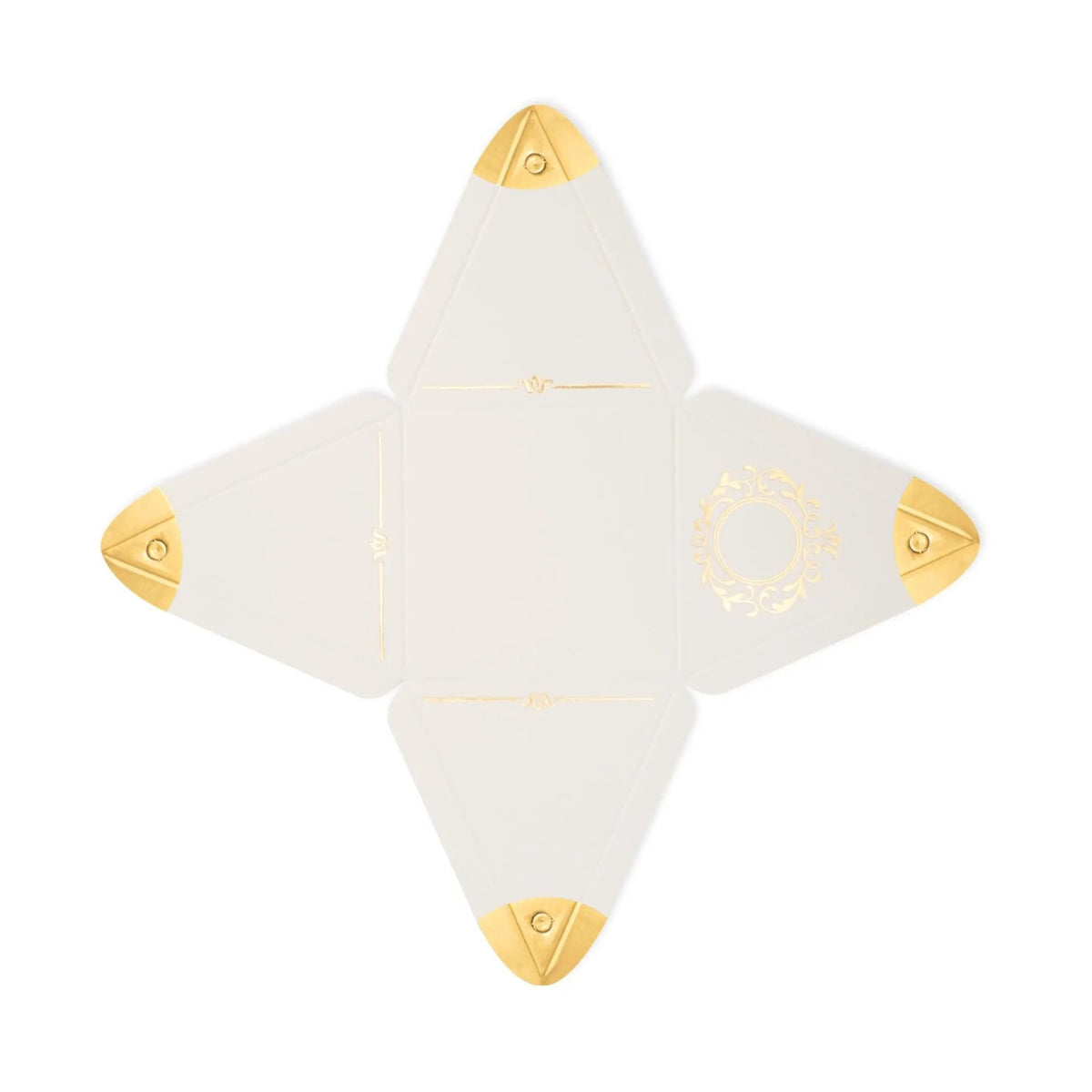 White and gold pyramid favor box on a white background