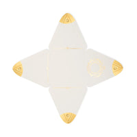 White and gold pyramid favor box on a white background