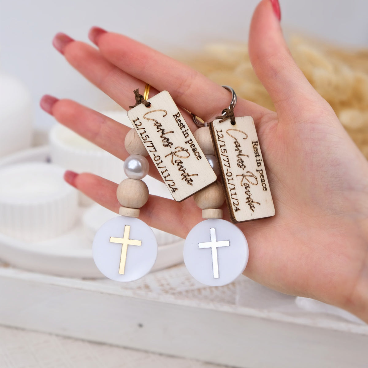 Custom Memorial Cross Keychains – Unique Funeral Favors