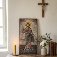 Handmade Travertine Stone Jesus Icon – Christian Stone Art Plaque 8x16 - Craft Rosaries