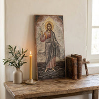 Handmade Travertine Stone Jesus Icon – Christian Stone Art Plaque 8x16 - Craft Rosaries