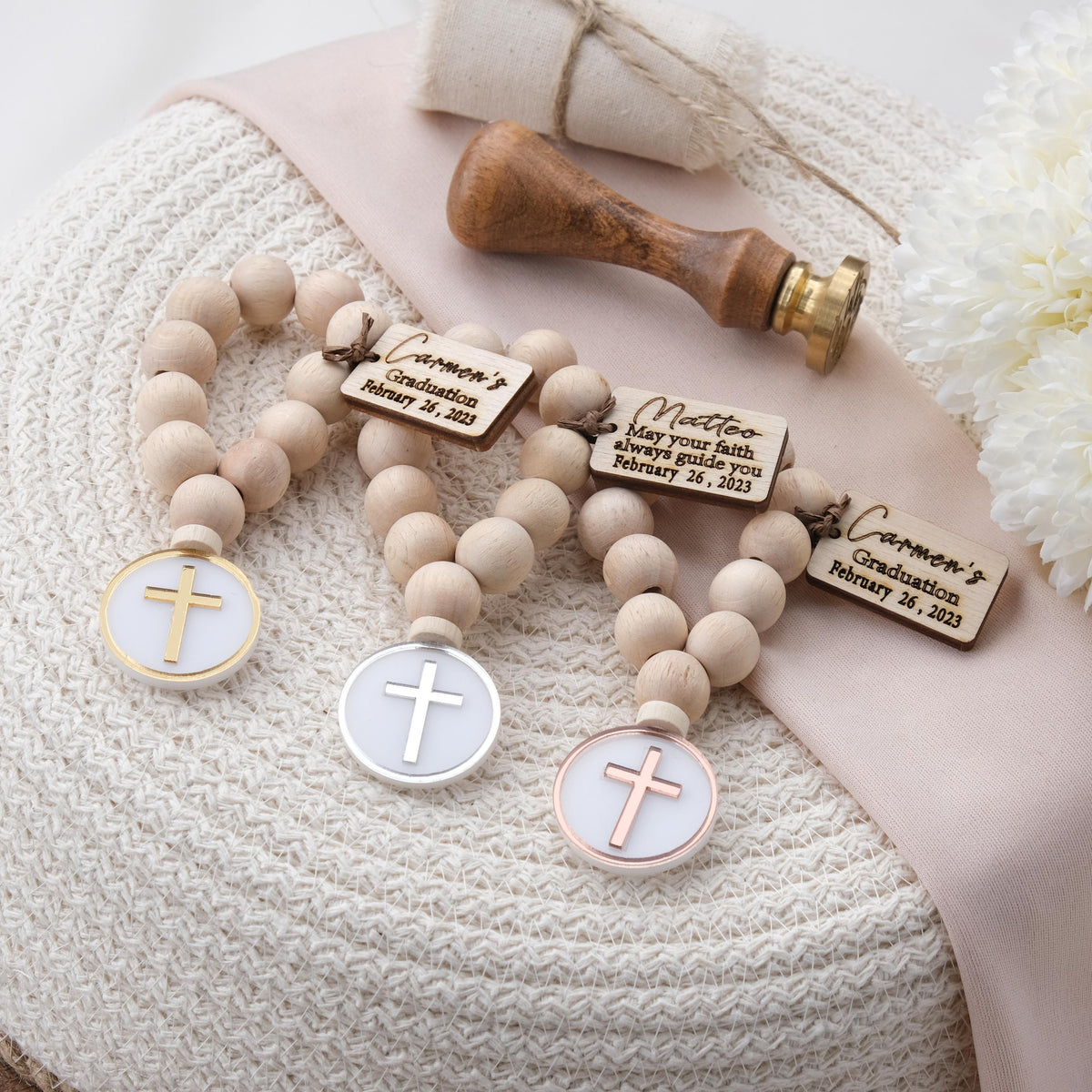 Personalized Mini Wooden Rosary Favors for Catholic Graduation , Back to School Catholic Gift , Religious Party Favors , Graduation Favors