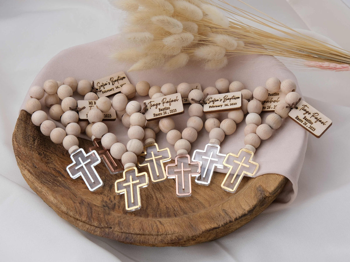 Christening Guest Favors, Personalized Mini Wooden Rosary Favor Baptism, Communion Favors Bulk, Confirmation Keepsake, Catholic Favors Guest