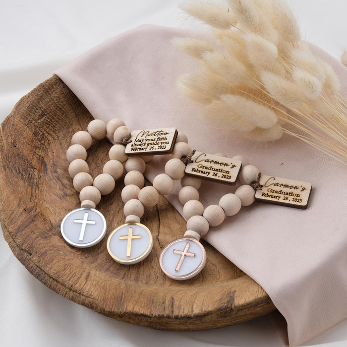 Personalized Mini Wooden Rosary Favors for Catholic Graduation , Back to School Catholic Gift , Religious Party Favors , Graduation Favors