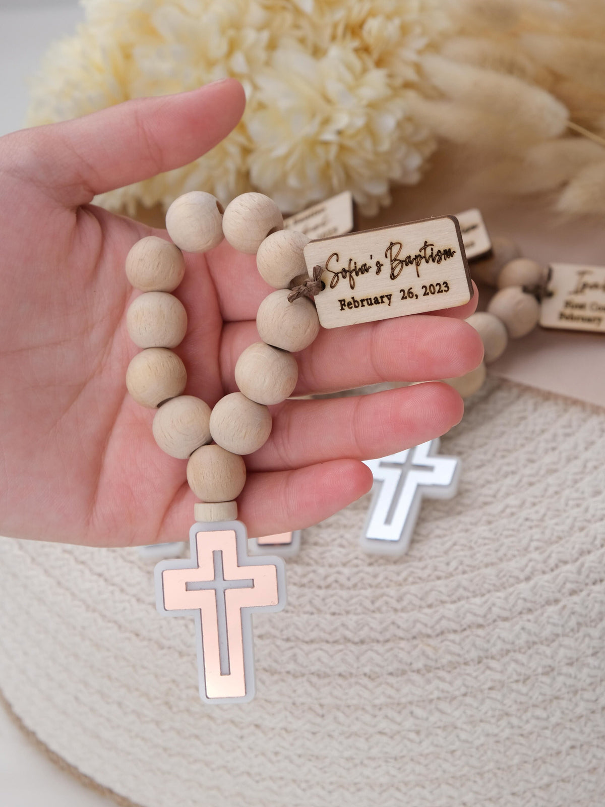 Personalized Baptism Mini Rosary Favors for Guests with Cross, Custom Christening Favors for Boy & Girl, Bautizo Favors, First Communion