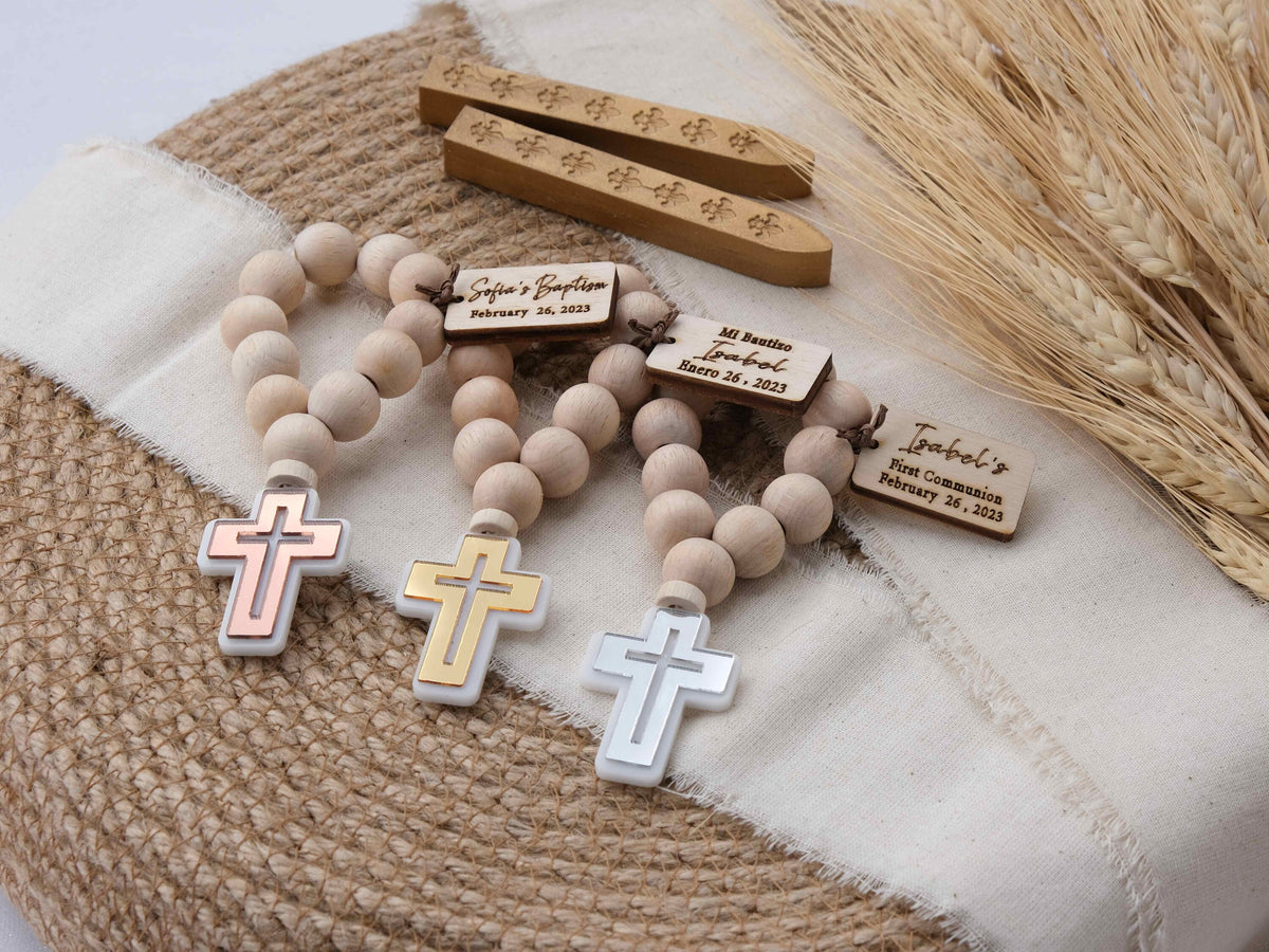 Personalized Baptism Mini Rosary Favors for Guests with Cross, Custom Christening Favors for Boy & Girl, Bautizo Favors, First Communion