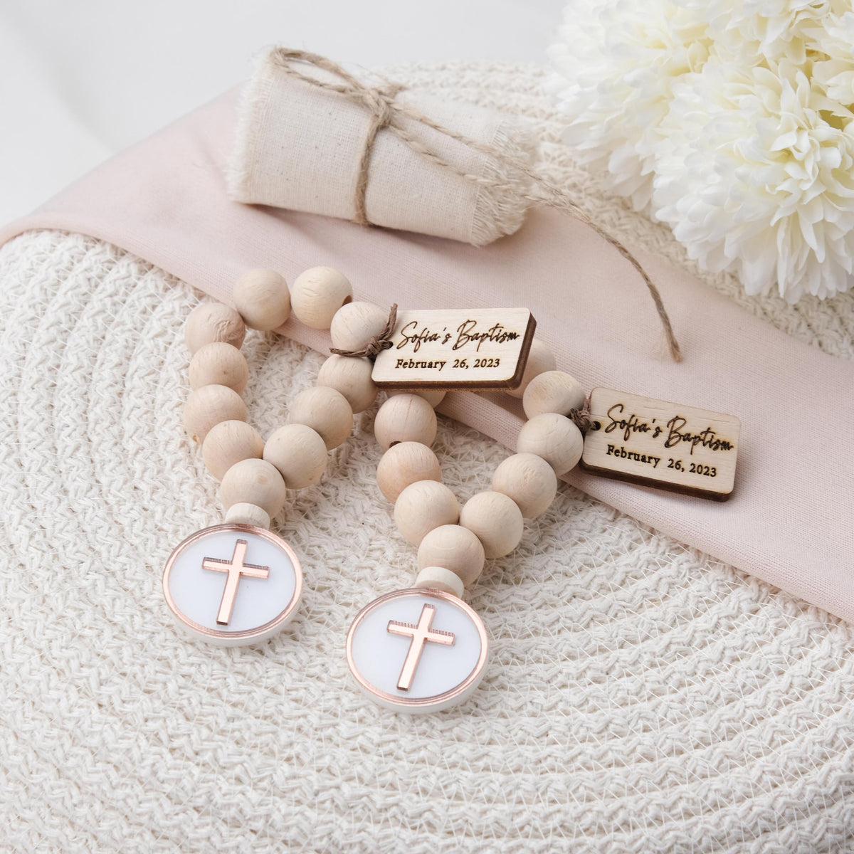 Personalized Baptism Mini Wooden Rosary Favors with Cross Figure, Christening, Bautizo, First Communion, Religious Gifts, Bautizo Recuerdos