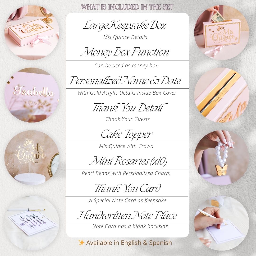 Large Personalized Quinceañera Rosary Box Gift Set | Mis Quince - Craft Rosaries