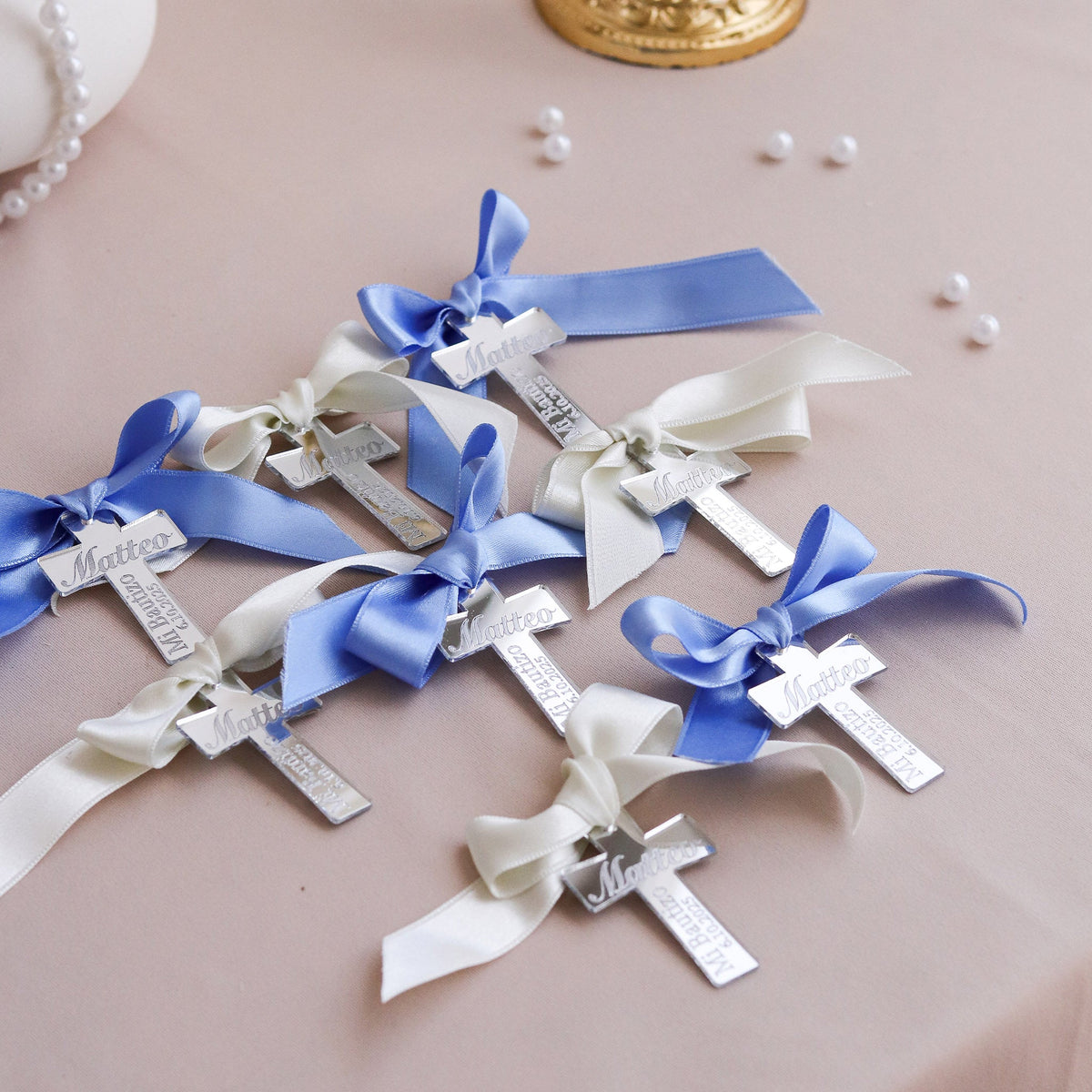 Luxury Acrylic Mirror Favor Tags Baptism - Set of 12 - Craft Rosaries