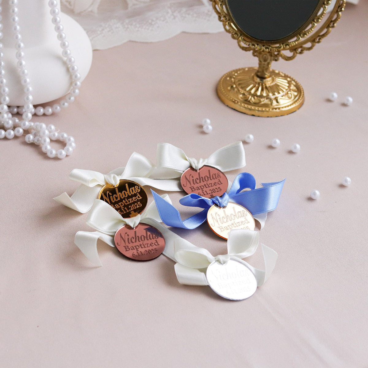 Luxury Acrylic Mirror Favor Tags Baptism - Set of 12 - Craft Rosaries