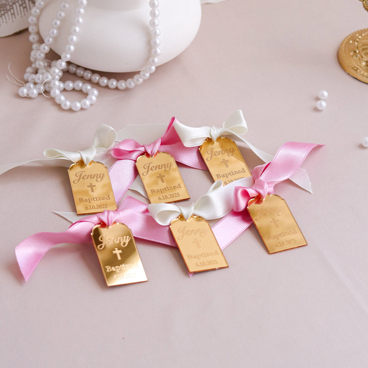 Luxury Acrylic Mirror Favor Tags Baptism - Set of 12 - Craft Rosaries