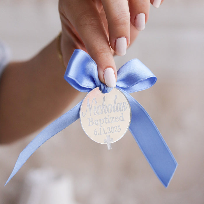 Luxury Acrylic Mirror Favor Tags Baptism - Set of 12 - Craft Rosaries
